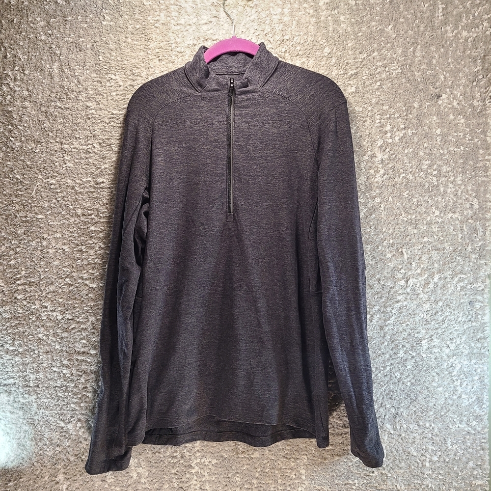 Lululemon Surge Warm‎ Medium Gray Long Sleeve Shirt 1/3 Zip Thumbholes Side Zip